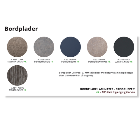 Laminatbordplade - prisgruppe 2